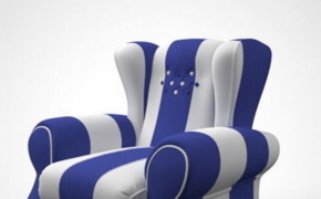 现代欧式单人蓝白条高背布艺沙发