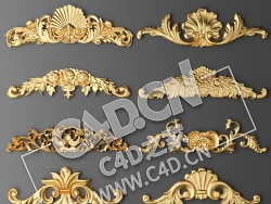 C4D欧式浮雕花构件装饰花件浮雕构件挂件套口雕花立体雕花外墙雕花模型_25