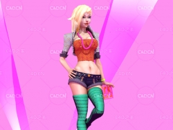 金发碧眼女郎 卡通女孩人物C4D模型