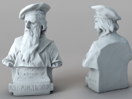 国外长胡子老头雕像 古腾堡半身像雕塑C4D模型 Bust of Gutenberg