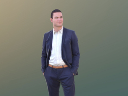 三维扫描写实人物穿西装站立观看的国外男人