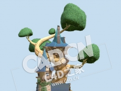 C4D卡通旋转小木屋女巫树房子模型 Witch Treehouse