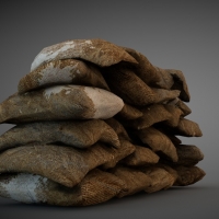 军事防御工事：麻袋、麻包、沙袋C4D模型 Sandbag Barrier