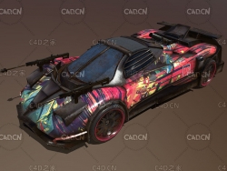 帕加尼Zonda非主流涂鸦射击车C4D模型 Pagani Zonda car 3d model