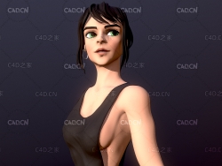 C4D卡通女性半身像模型