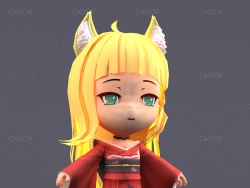 穿和服的动漫日系装卡通小女孩C4D角色模型Buddy Dungeon HaruHime