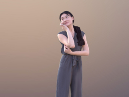 三维扫描写实人物站着扭头打电话的女孩