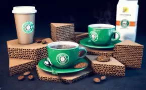 咖啡杯场景C4D渲染作品 CORRUGATED CARDBOARD + COFFEE