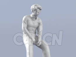 低面多边形卡通人物戴眼镜的男人坐着姿势模型