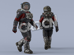 行走的黑红色航天服年轻男性太空宇航员Walk