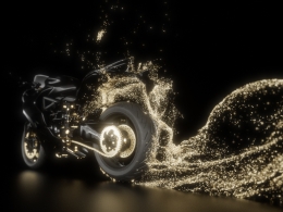 摩托车旋转金色粒子跟随动画Moto GP - X-Particles