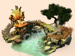 自然与文明卡通木桥小溪场景nature and cyvilization