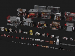 C4D未来科幻街道楼房赛博朋克街头商店建筑模型 Kitbash3d_CyberpunkProps-Native