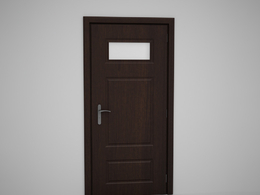 深棕色带横玻璃压线木门C4D模型下载 Door model