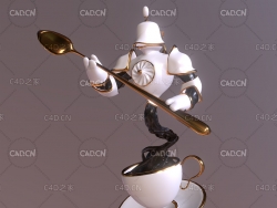 C4D手拿勺子的陶瓷咖啡杯骑士创意模型