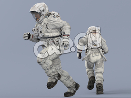奔跑的白色太空服年轻女性宇宙航天员Run