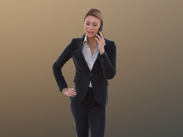 三维扫描写实人物穿西装站立打电话国外女人