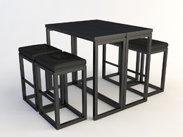 黑色方桌 四人桌 餐桌 茶桌C4D模型 Tables and chairs -024 3d model