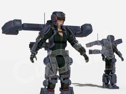 科幻机甲飞行装置C4D女战警绑定模型lifter_female_full