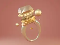 C4D卡通金色珠宝戒指模型