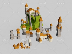 低面多边形幻想城堡建筑C4D模型Fantasy Castle Prototyping