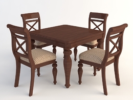 欧式桌椅 红木餐桌 方桌 四人桌C4D模型 Tables and chairs -029 3d model