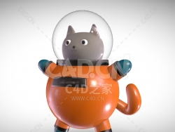 C4D可爱胖球猫咪太空宇航员模型下载