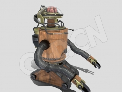 科幻履带式木桶机器人C4D模型 robot