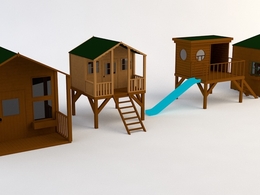 4组拼装的小木屋C4D模型 C4D 3D Model Pack Play Houses