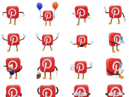 二十个超可爱Pinterest品趣志社交平台卡通LOGO动漫角色3D模型合集多姿势动态表情免费下载Pinterest-Social Media Emoji Character