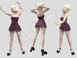 扭腰跳舞的卡通美少女C4D模型