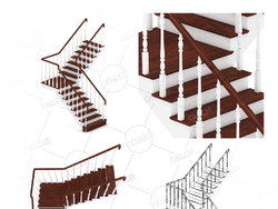 Z字形楼梯之字形楼梯实木扶手楼梯复式公寓别墅楼梯C4D模型Stairs 3d model-25