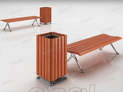 简易木凳与垃圾桶C4D模型