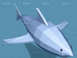 低面多边形鲨鱼C4D模型 Shark