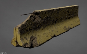 破损的黄色交通护栏、水泥墩C4D模型 yellow traffic barrier