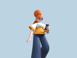 卡通休闲女孩玩手机C4D OCTANE模型下载