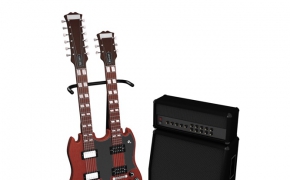 乐器模型：双颈吉他C4D模型 C4D 3D Model Dual Neck Guitar