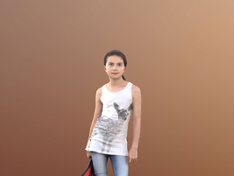 三维扫描写实人物手拿滑板的外国小女孩