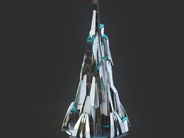 未来科幻创意摩天大楼建筑c4d模型 Sci-Fi Futuristic Future Fantasy City Building-1