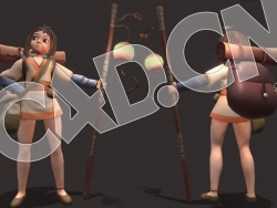 C4D行走江湖卡通古装人物模型