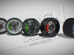 C4D五种汽车轮胎模型 Wheels SDC