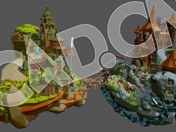 C4D低面多边形悬浮城堡建筑卡通场景模型 Battle of the Trash god