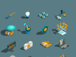 低多边形区块链数字加密货币3D立体图标模型