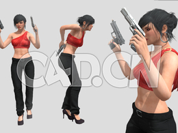 C4D国外女特工双枪女侠模型（含绑定动画）Sabrina Test+motions