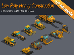10辆低多边形重型机械设备C4D模型Heavy Construction Machinery Equipment Industrial