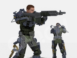 穿机械辅助装置的外星战警C4D人物绑定模型Master_male