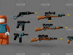 乐高人物枪械道具低面C4D模型