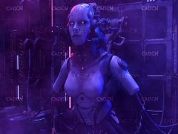 科幻女机械人机甲人机器人制造工厂C4D模型