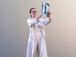 三维扫描写实人物看x光片的女医生