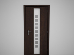 方格磨砂玻璃深棕实木门C4D模型下载 Door model